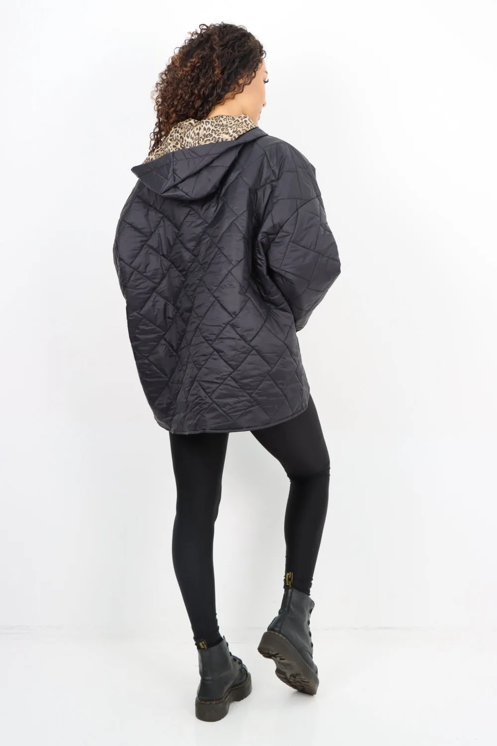 Italian  Hooded Leopard Lined Quilted Padded Short Jacket