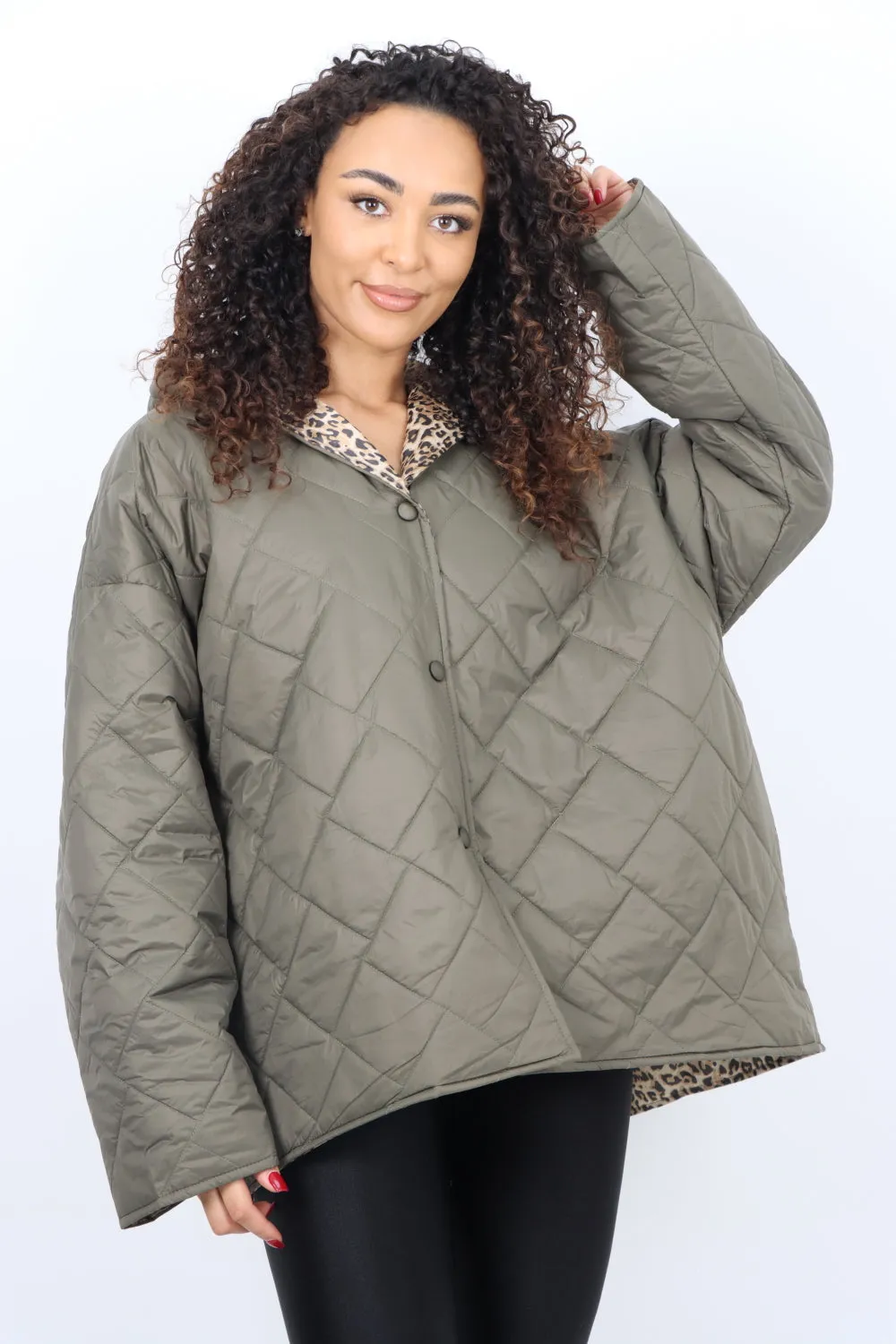 Italian  Hooded Leopard Lined Quilted Padded Short Jacket