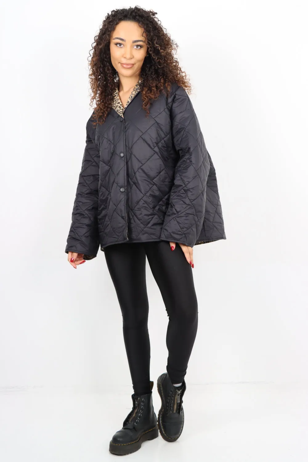 Italian  Hooded Leopard Lined Quilted Padded Short Jacket