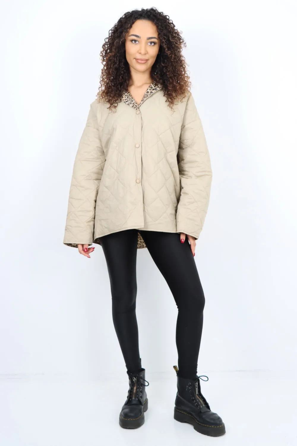 Italian  Hooded Leopard Lined Quilted Padded Short Jacket