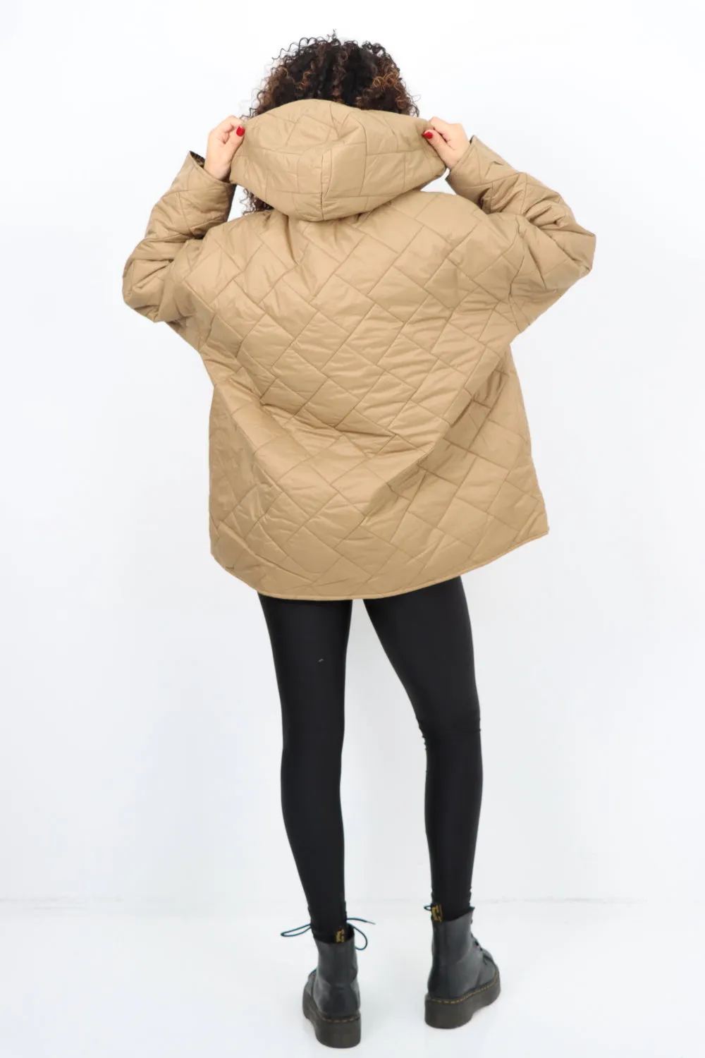 Italian  Hooded Leopard Lined Quilted Padded Short Jacket