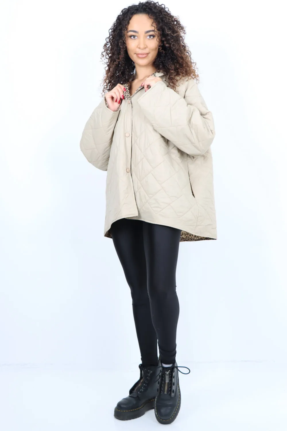 Italian  Hooded Leopard Lined Quilted Padded Short Jacket