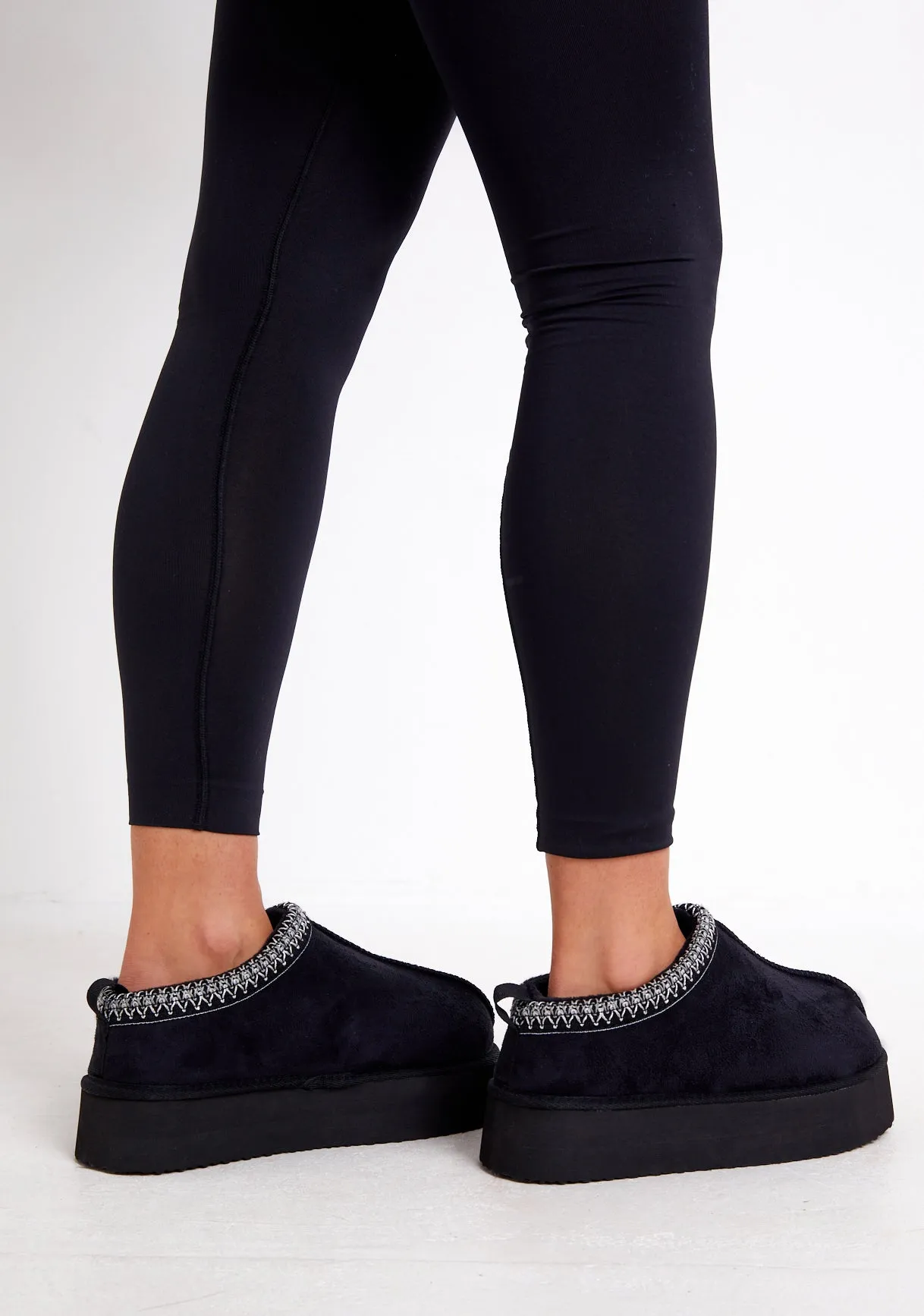 Jolie Black Aztec Detail Faux Fur Lined Platform Slip On Boots