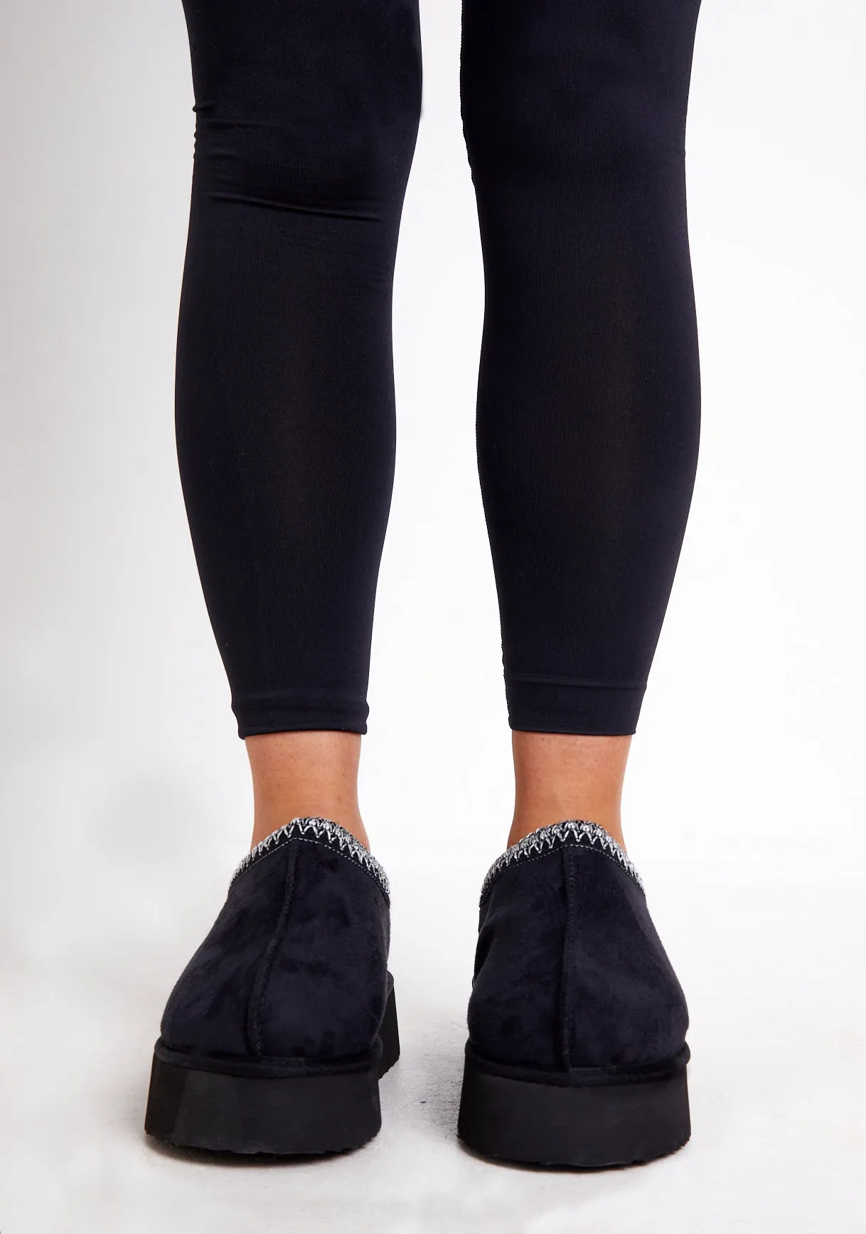 Jolie Black Aztec Detail Faux Fur Lined Platform Slip On Boots
