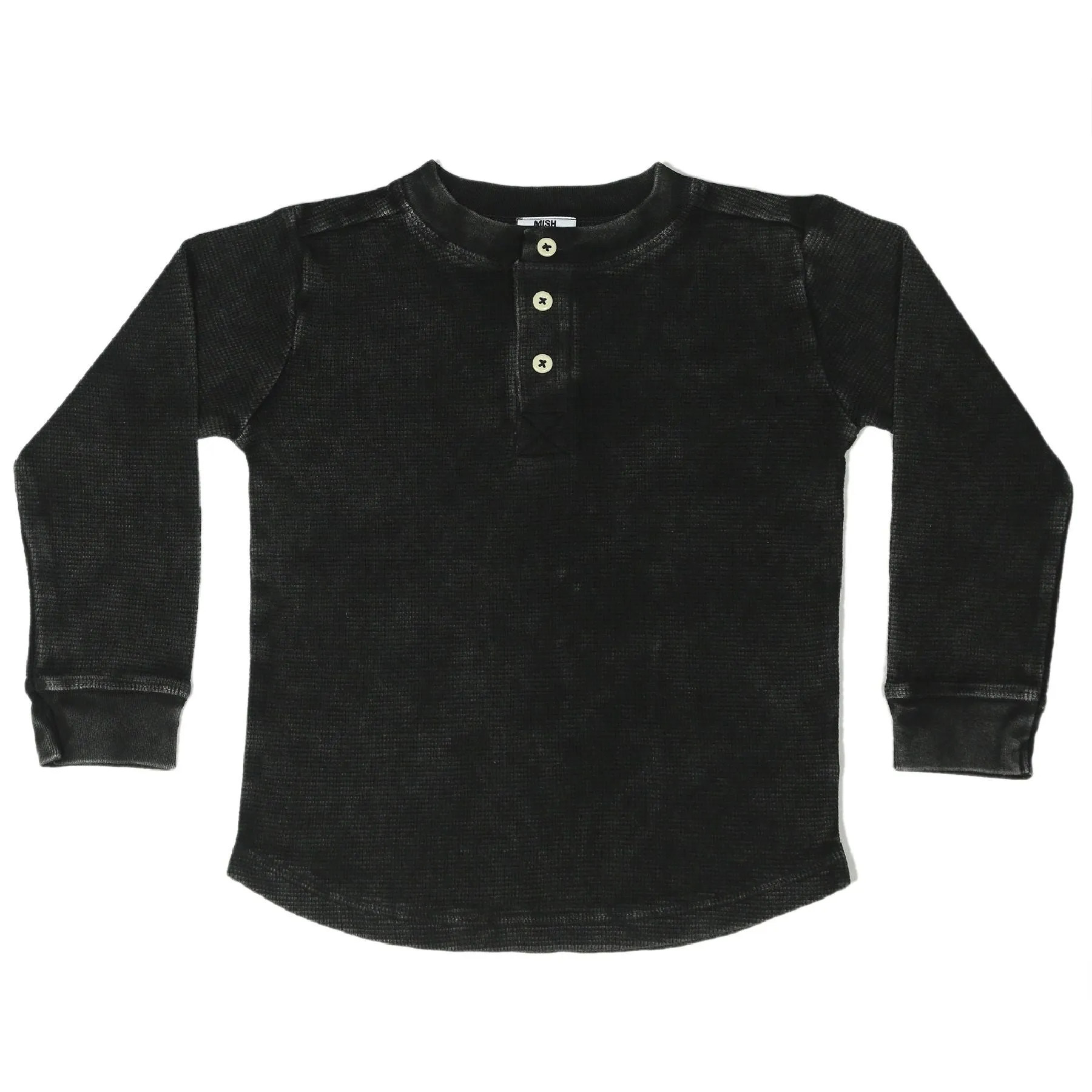 💘Kids Long Sleeve Thermal Henley Shirt - Black