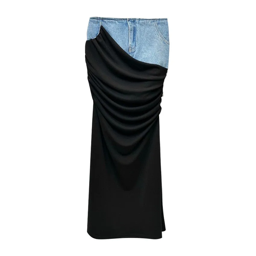Maxi Bodycon Denim Patchwork Skirt