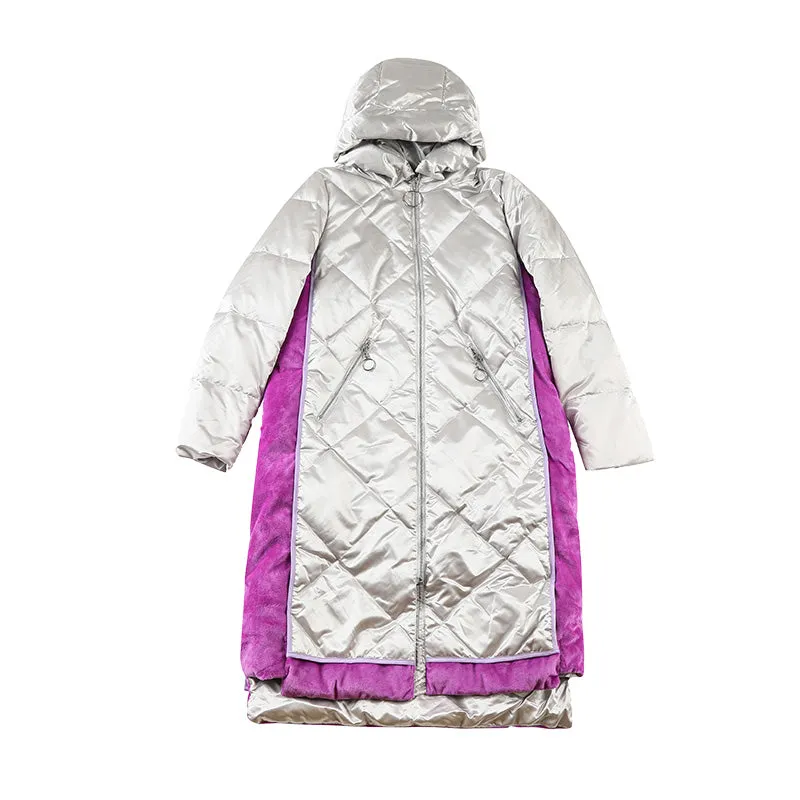 MAXMARTIN FAUX FUR HOOD LONGLINE PUFFER COAT WITH VELVET SIDE DETAIL M82201R04