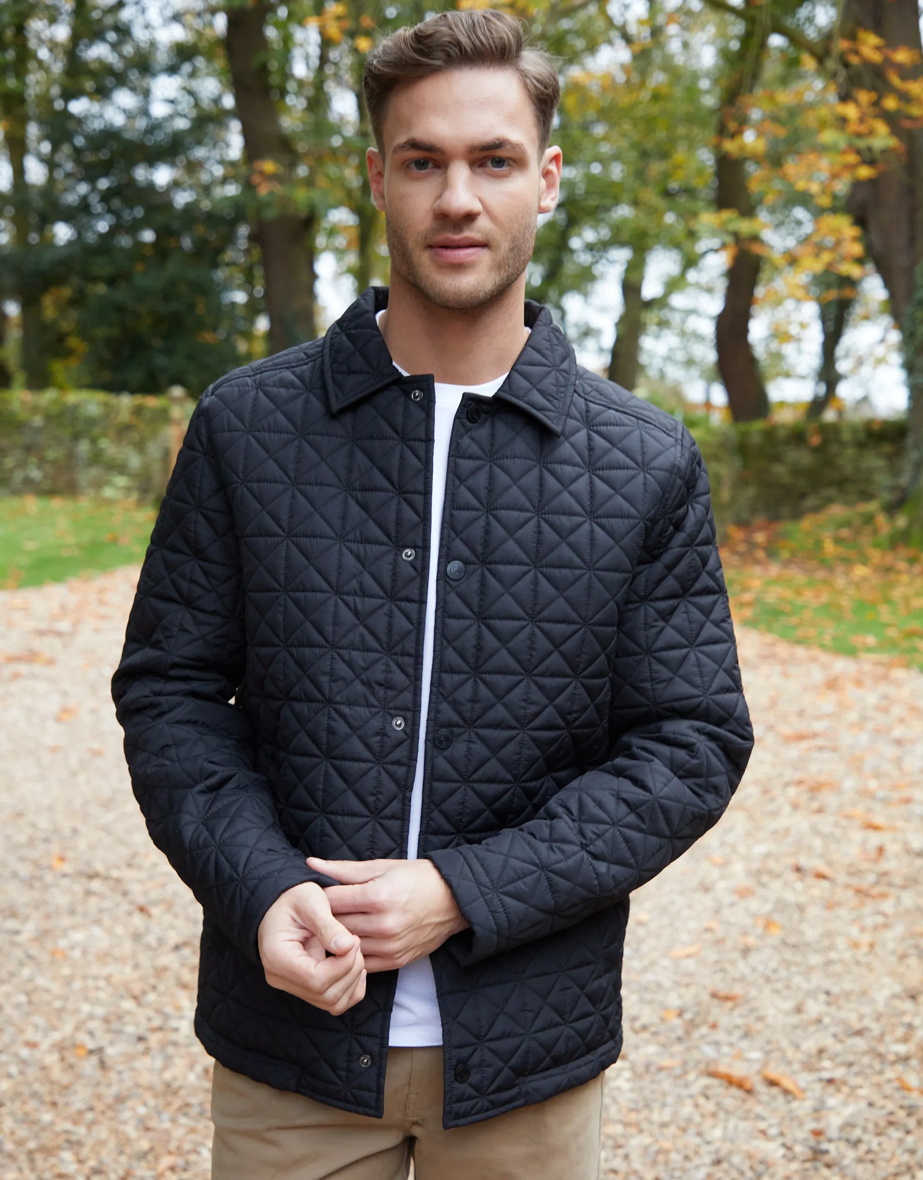 Men's Black Collared Quilted Jacket