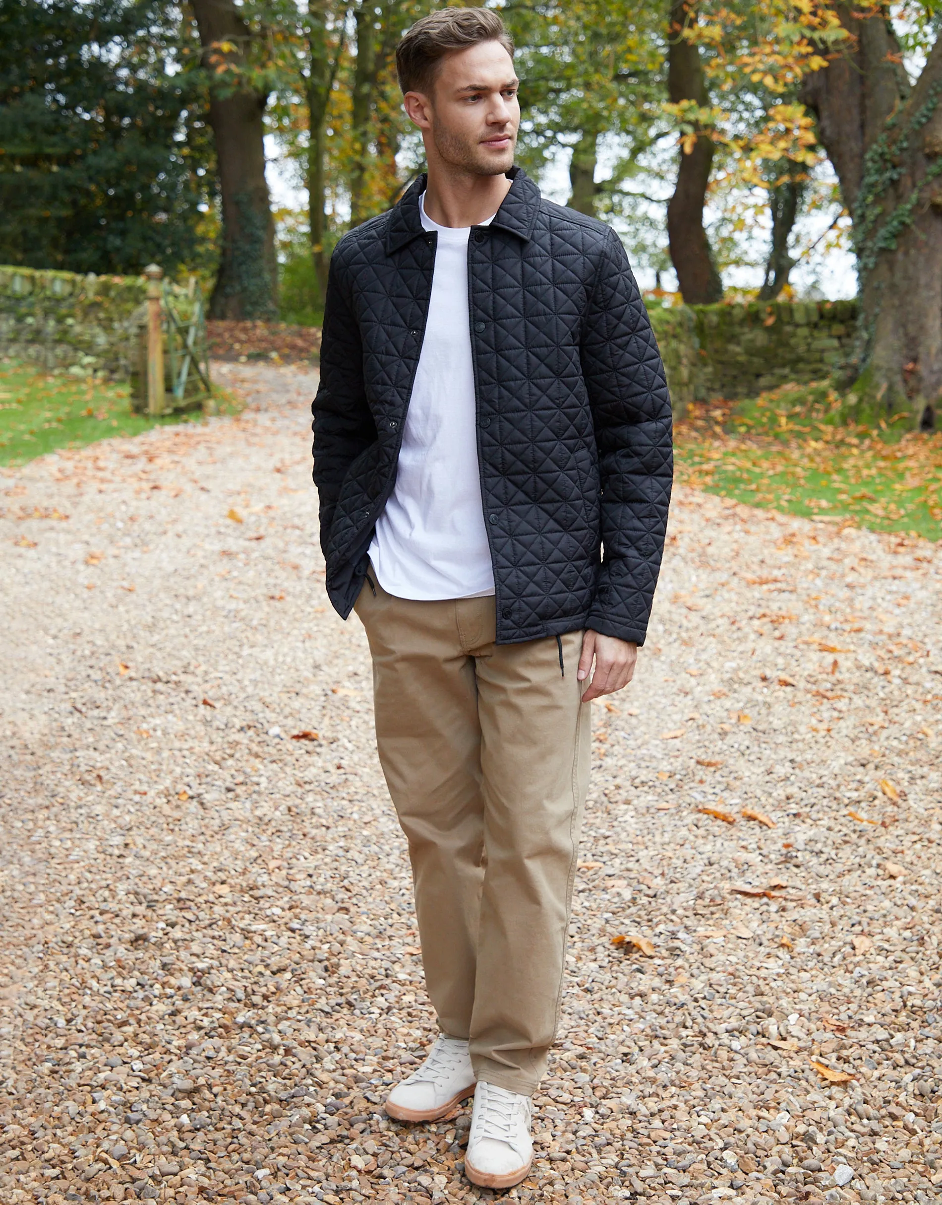 Men's Black Collared Quilted Jacket