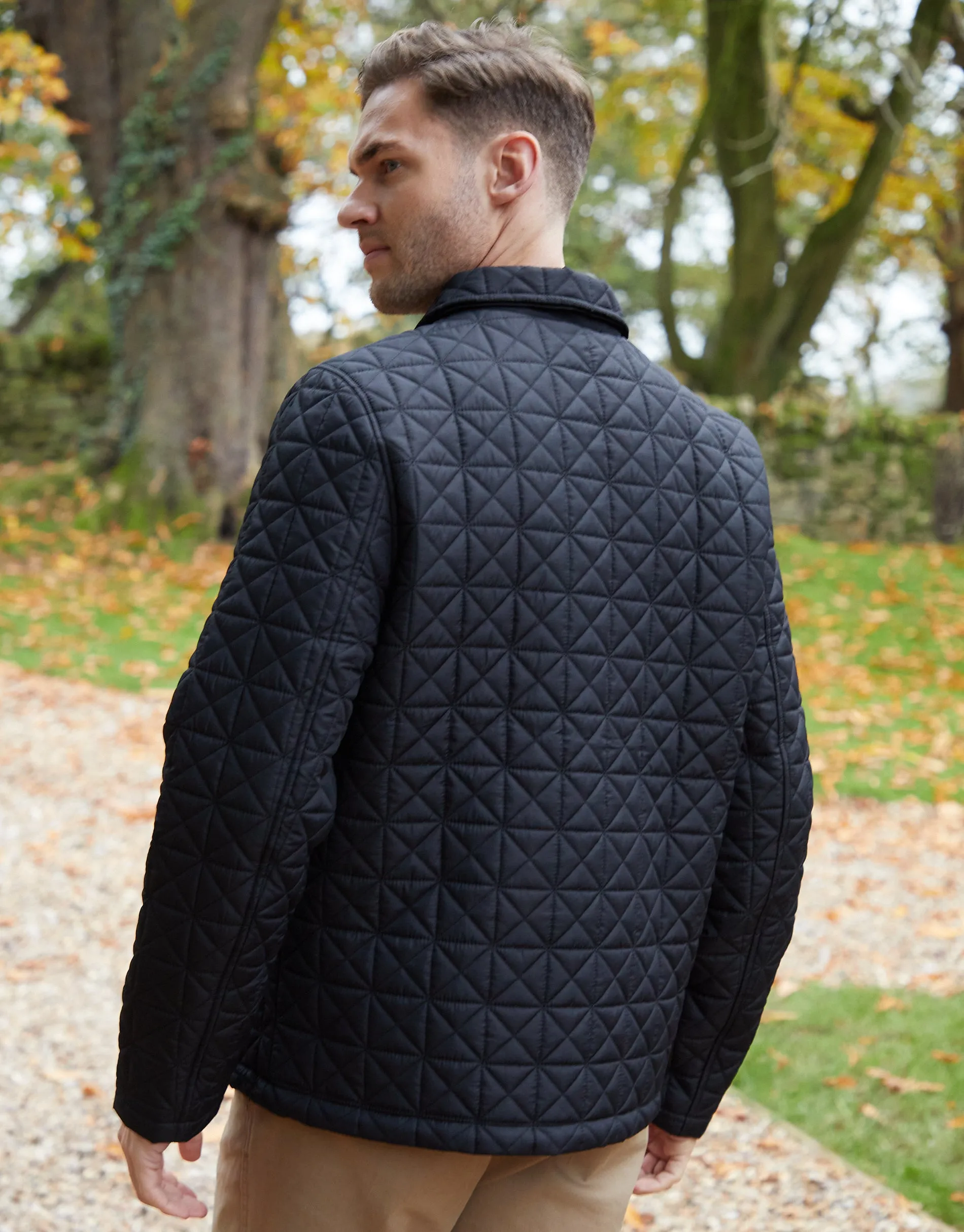 Men's Black Collared Quilted Jacket