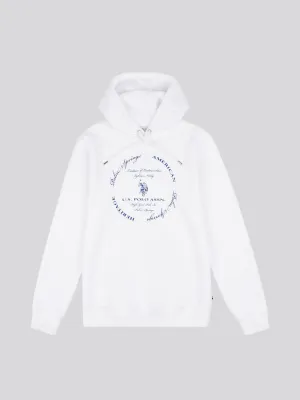 Mens Premium Print Interlock Hoodie in Bright White