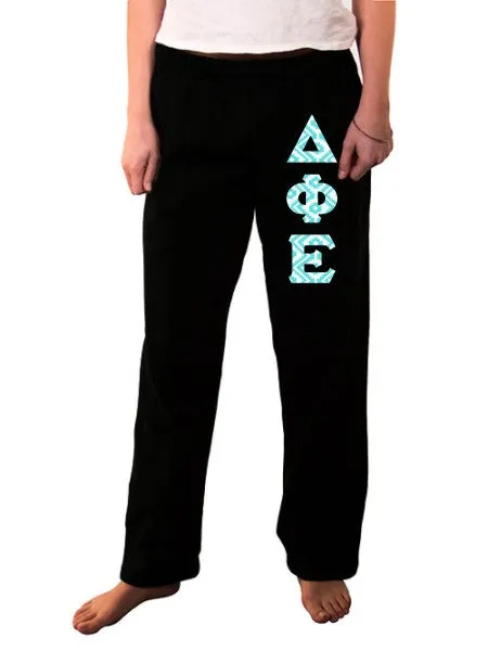 Open Bottom Sweatpants with Sewn-On Letters
