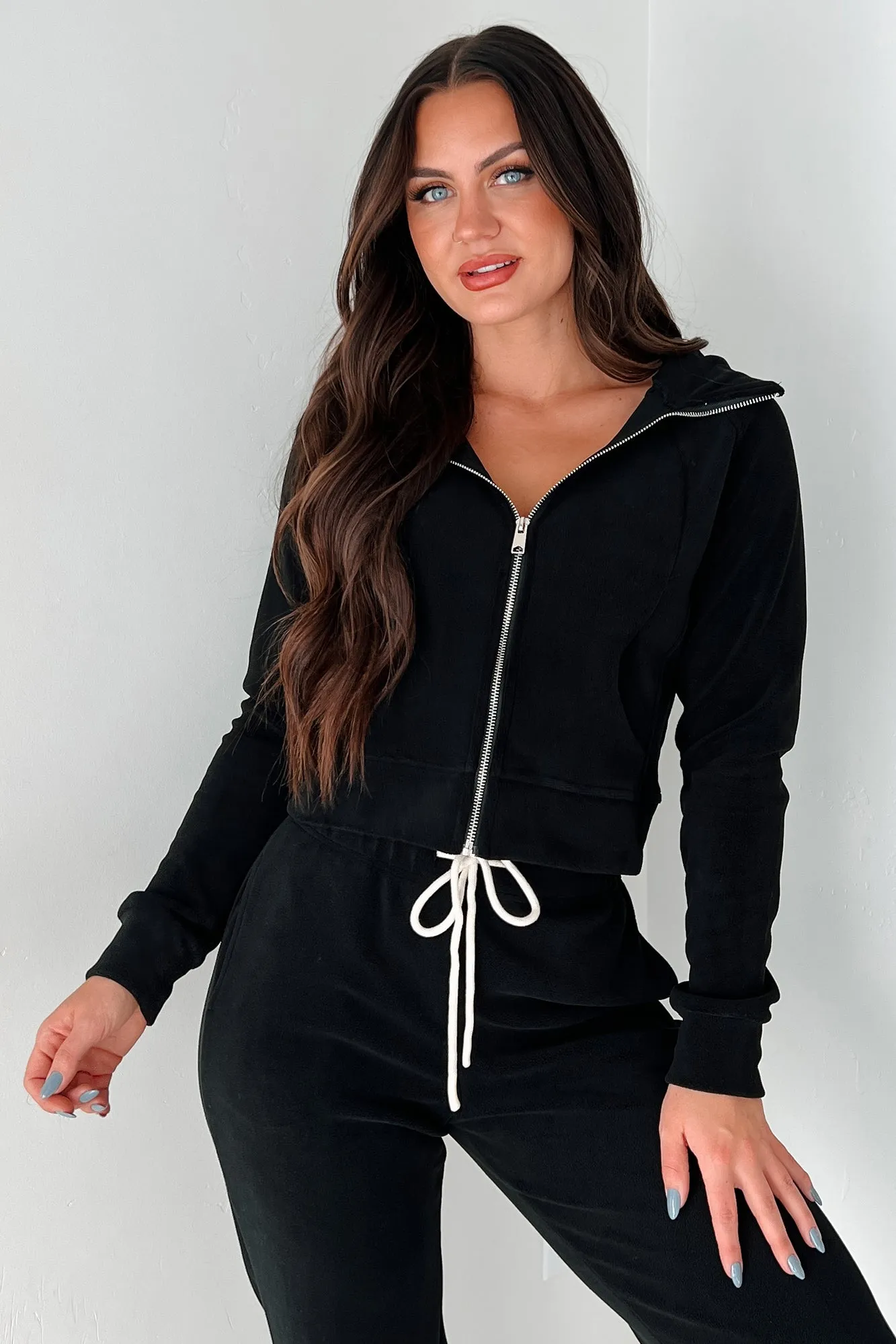 Retro Refresh Hooded Fleece Track Jacket (Black)