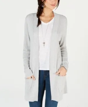 Style Co Petite Waffle Thermal Long Car Light Grey Heather PM