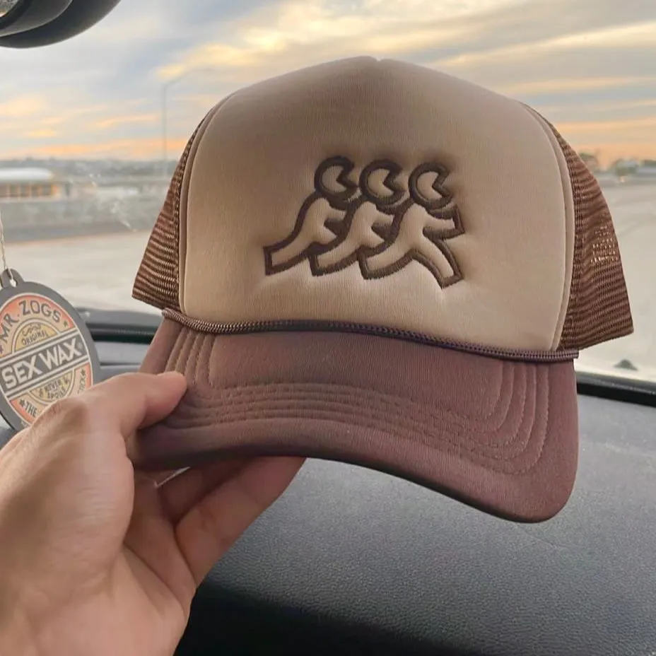 Tan Brown Brim Foam Trucker Mesh Snapback Brown Logo Embroidery