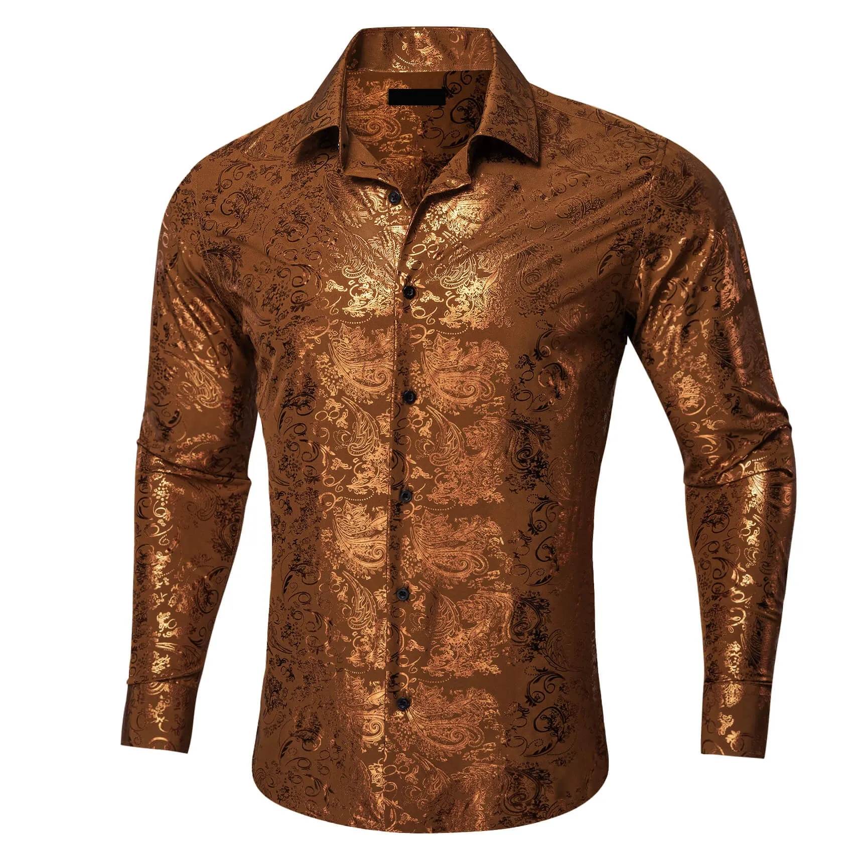 Ties2you Men's Shirt Bronzing Floral Shirt Caramel Brown Silk Shirt
