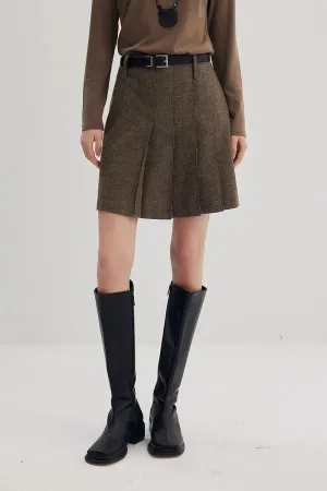 Vintage Herringbone Wool-Blend Pleated Mini Skort