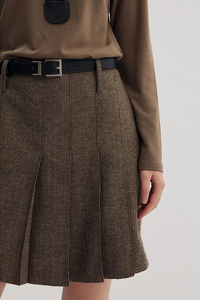 Vintage Herringbone Wool-Blend Pleated Mini Skort
