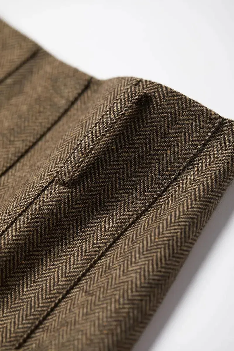 Vintage Herringbone Wool-Blend Pleated Mini Skort