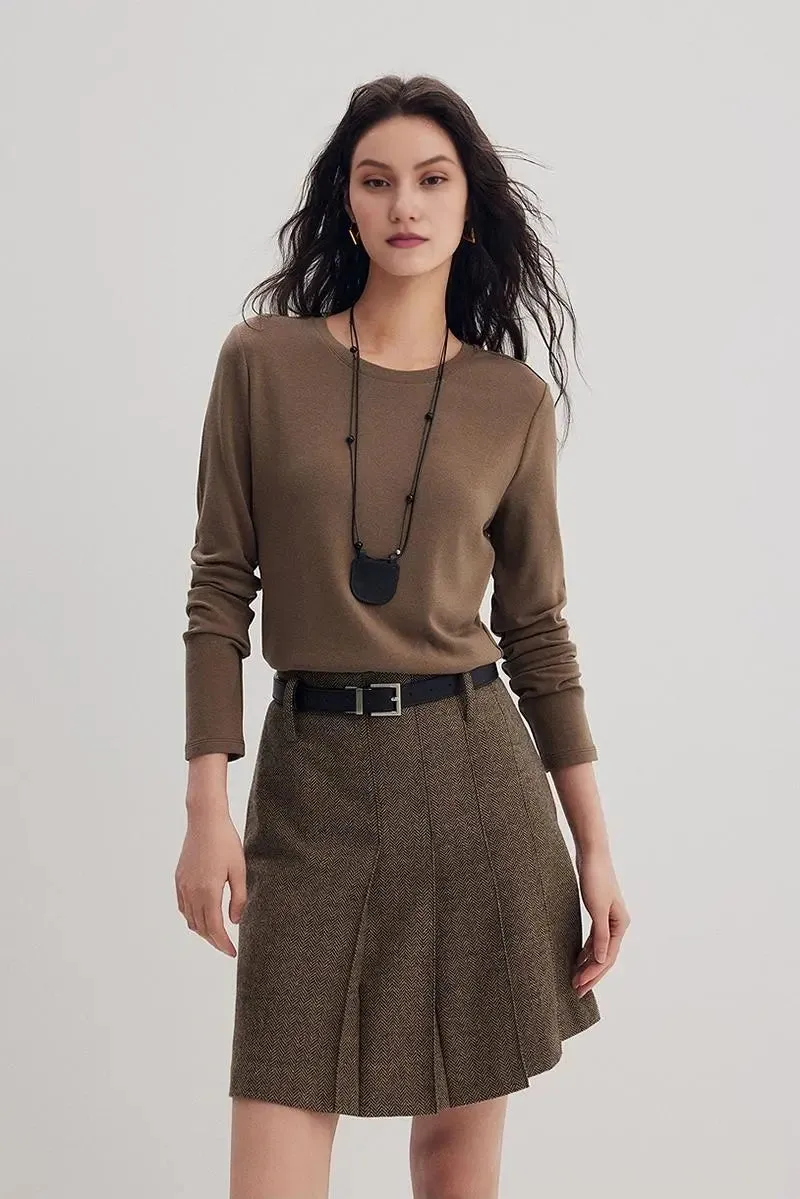 Vintage Herringbone Wool-Blend Pleated Mini Skort