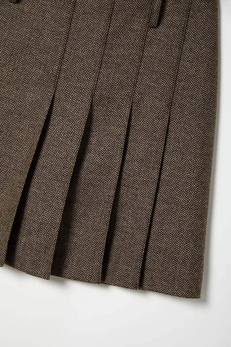 Vintage Herringbone Wool-Blend Pleated Mini Skort