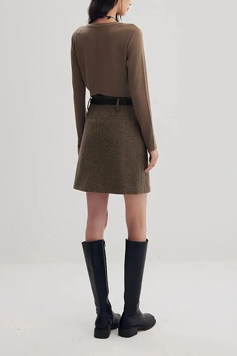 Vintage Herringbone Wool-Blend Pleated Mini Skort