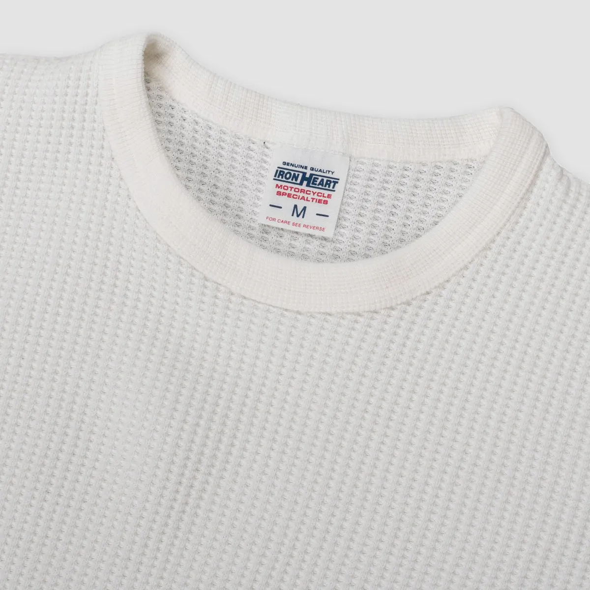 Waffle Knit Long Sleeved Crew Neck Thermal Top - White