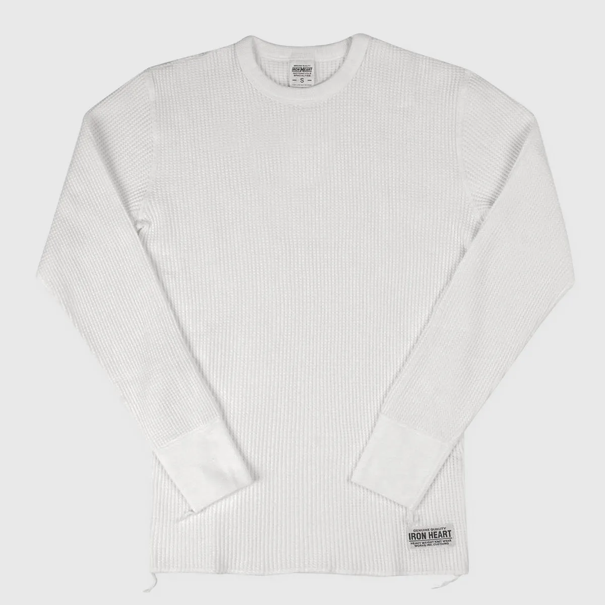 Waffle Knit Long Sleeved Crew Neck Thermal Top - White