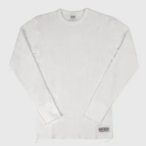 Waffle Knit Long Sleeved Crew Neck Thermal Top - White