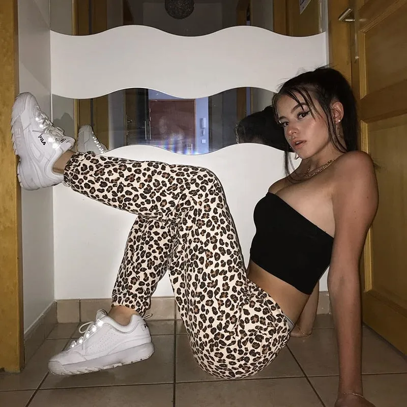 Women's Autumn Casual Leopard Slim Pants With Pockets