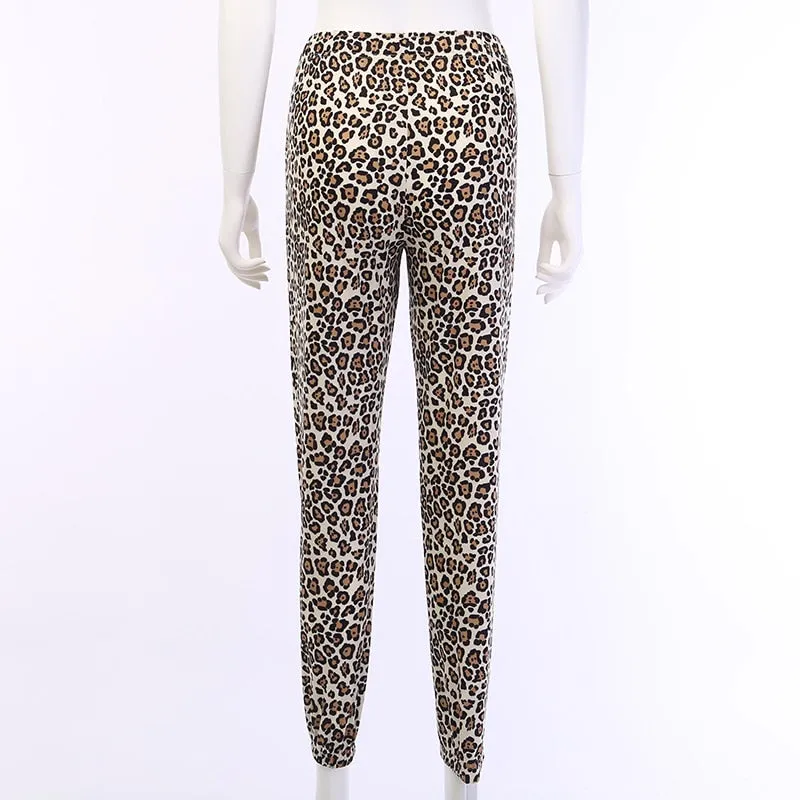 Women's Autumn Casual Leopard Slim Pants With Pockets