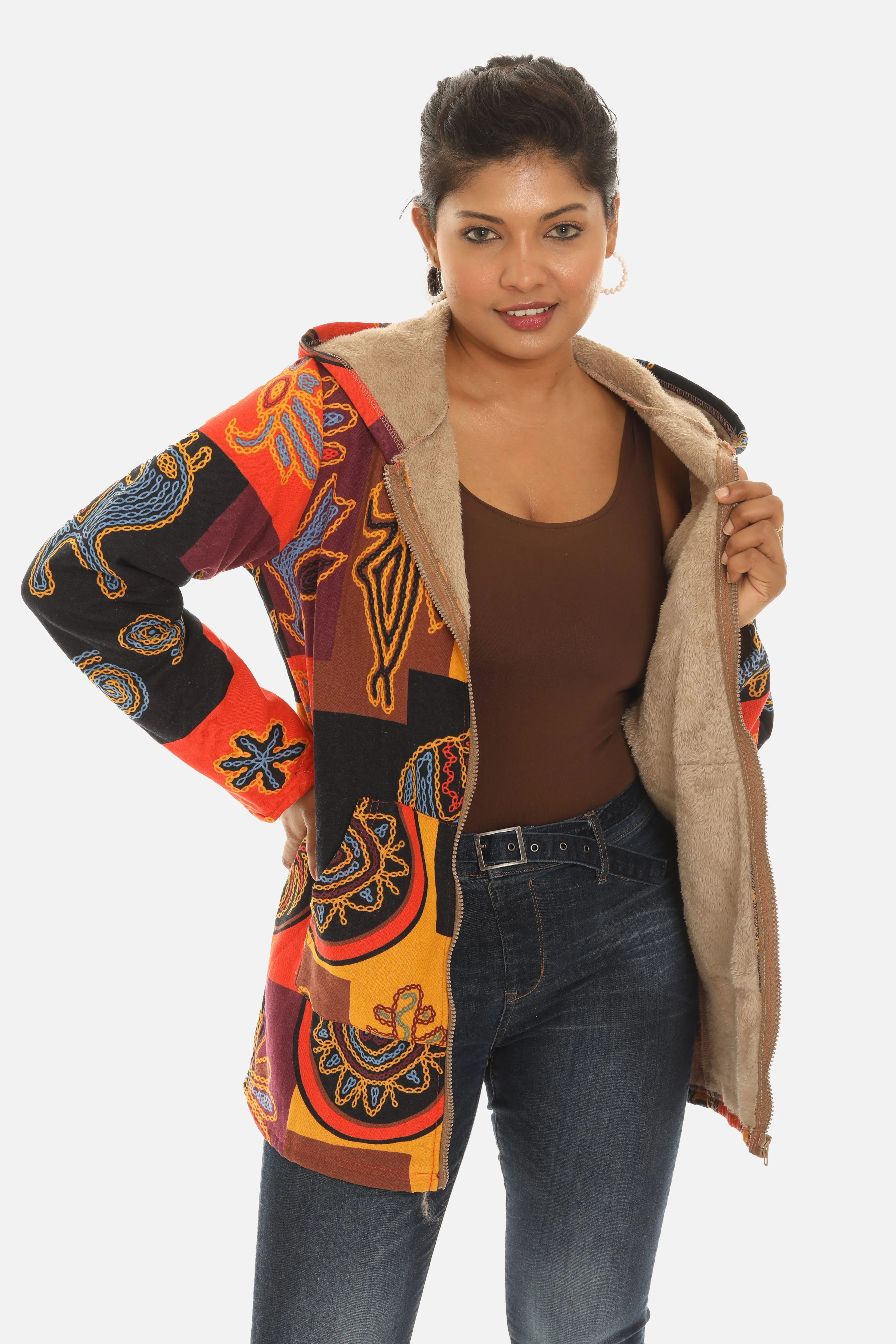 Women's Hooded Sherpa Jacket with Pockets