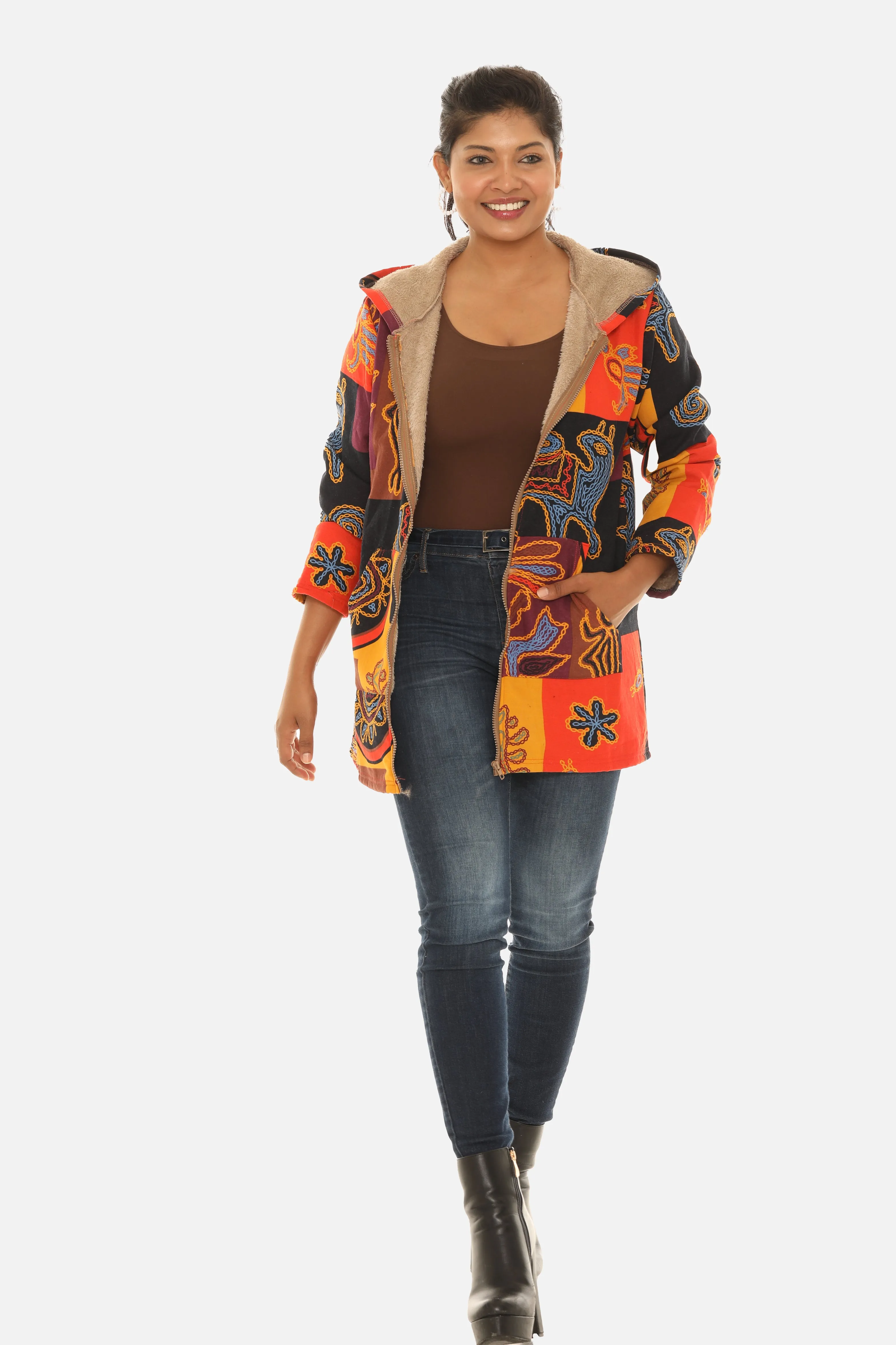 Women's Hooded Sherpa Jacket with Pockets