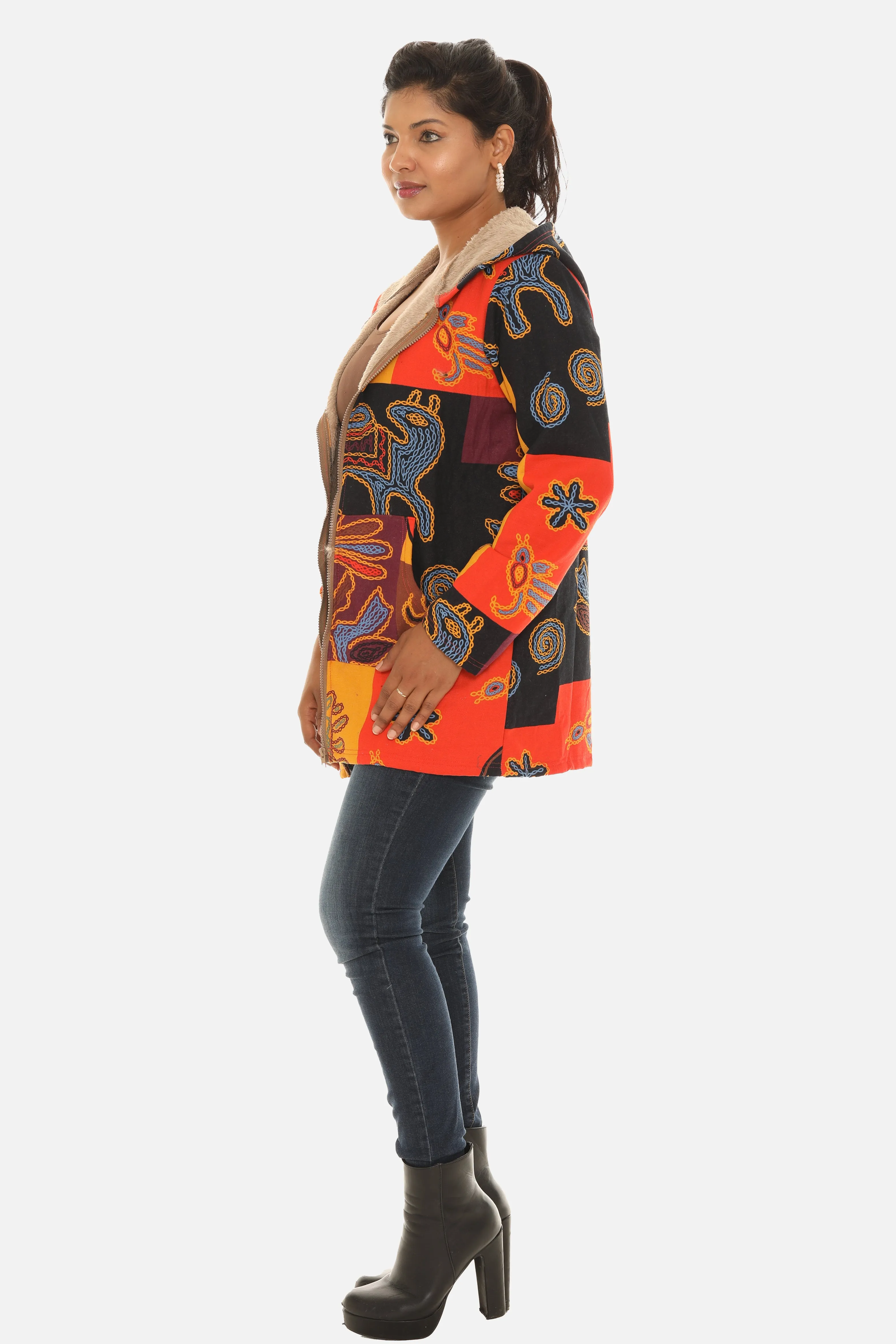Women's Hooded Sherpa Jacket with Pockets