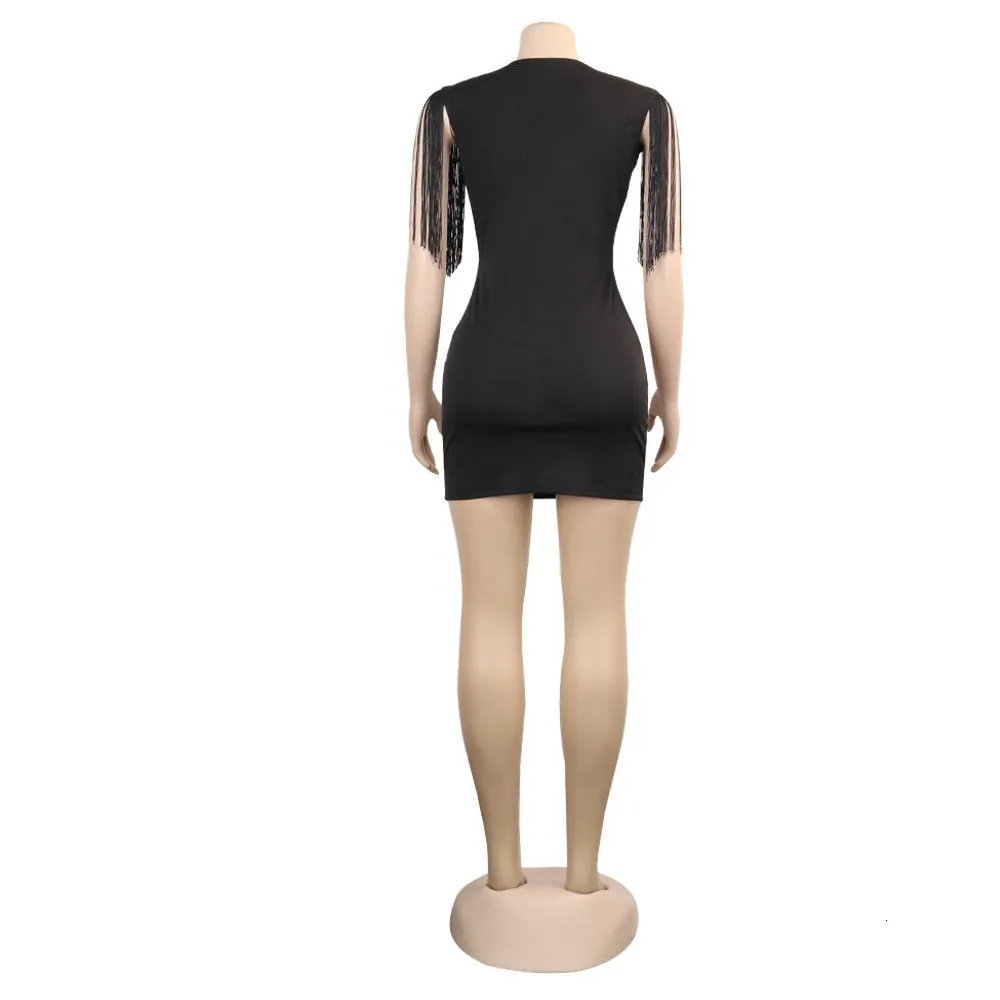 Women's Sheath V-Neck Dress With Tassels