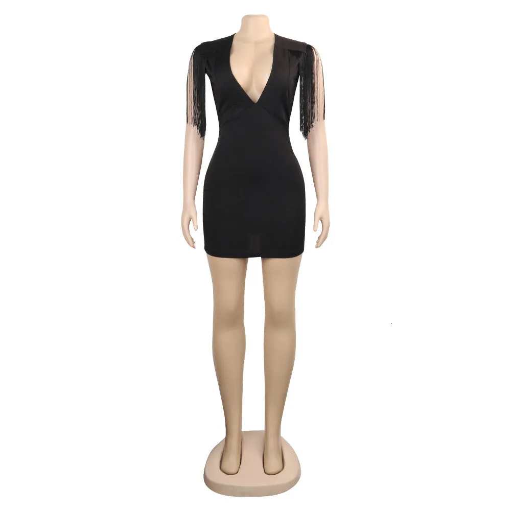 Women's Sheath V-Neck Dress With Tassels