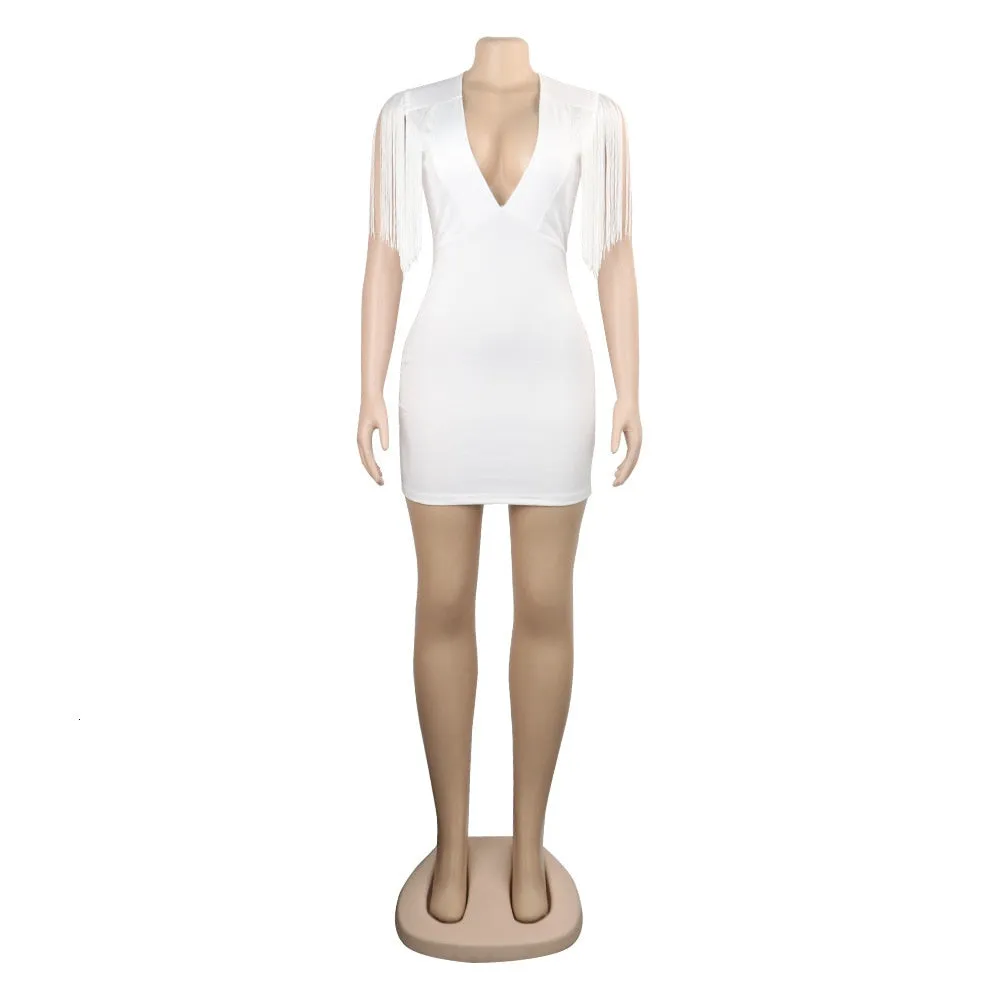 Women's Sheath V-Neck Dress With Tassels