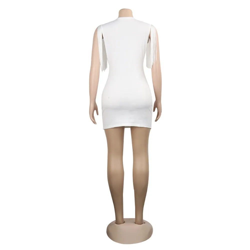 Women's Sheath V-Neck Dress With Tassels