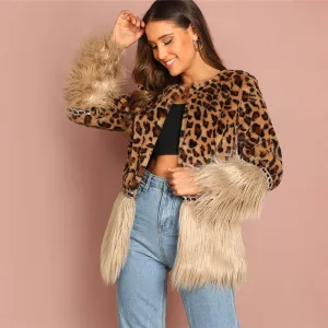 Women's Winter Casual Faux Fur Coat With Leopard Print