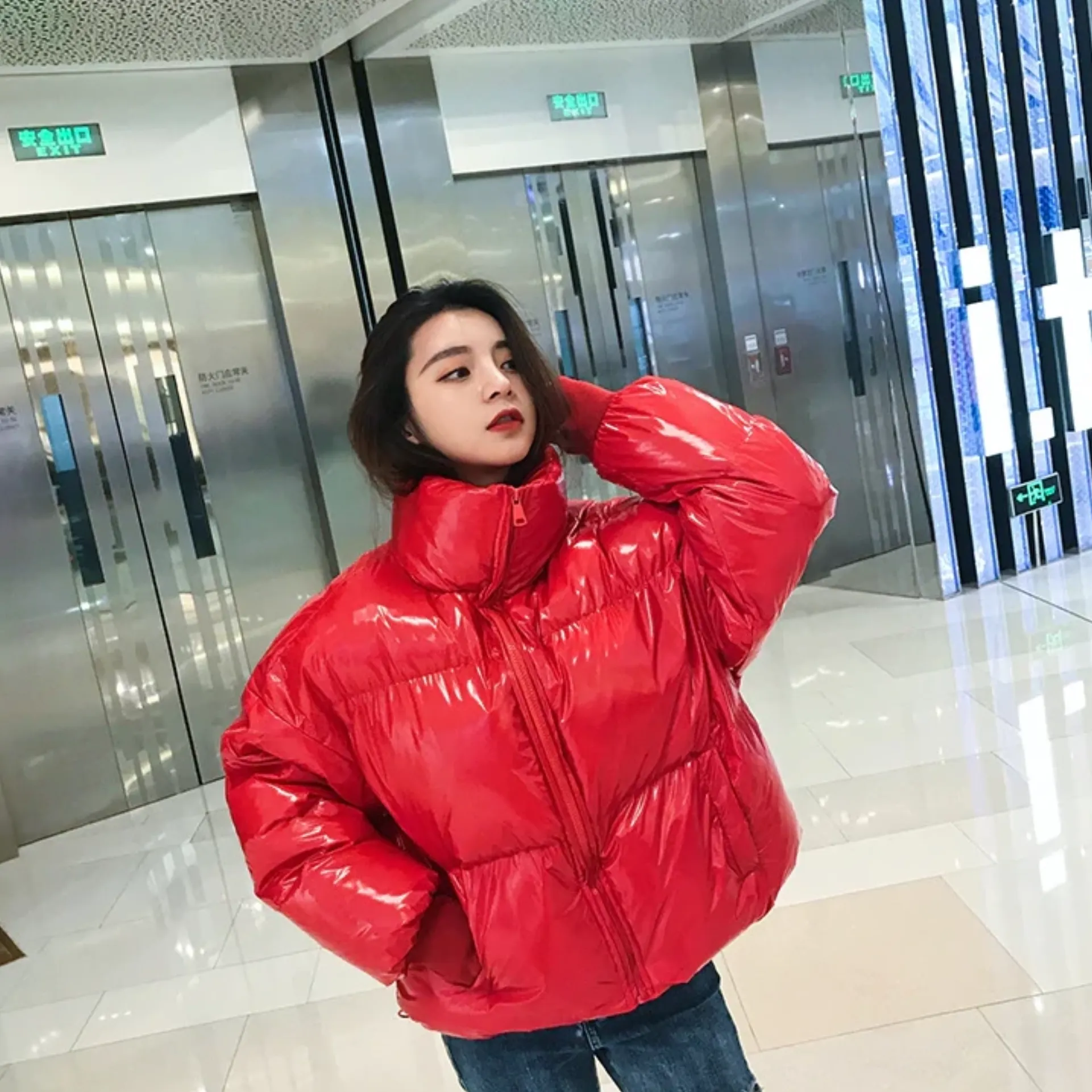 Women's Winter Warm Waterproof Glossy Short Parka