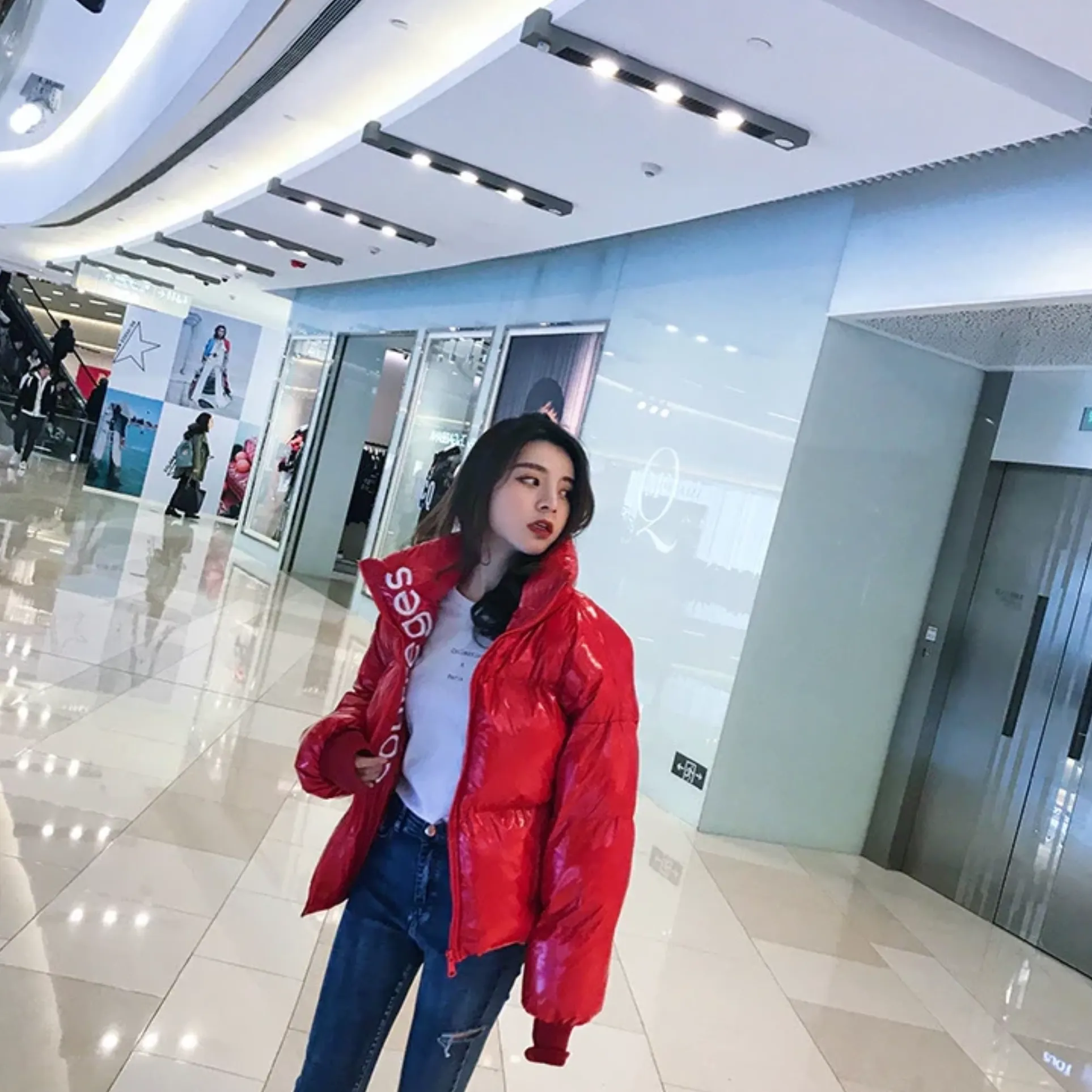 Women's Winter Warm Waterproof Glossy Short Parka